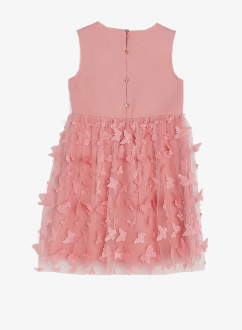 جس فستان قصير بياقة دائرية للأطفال